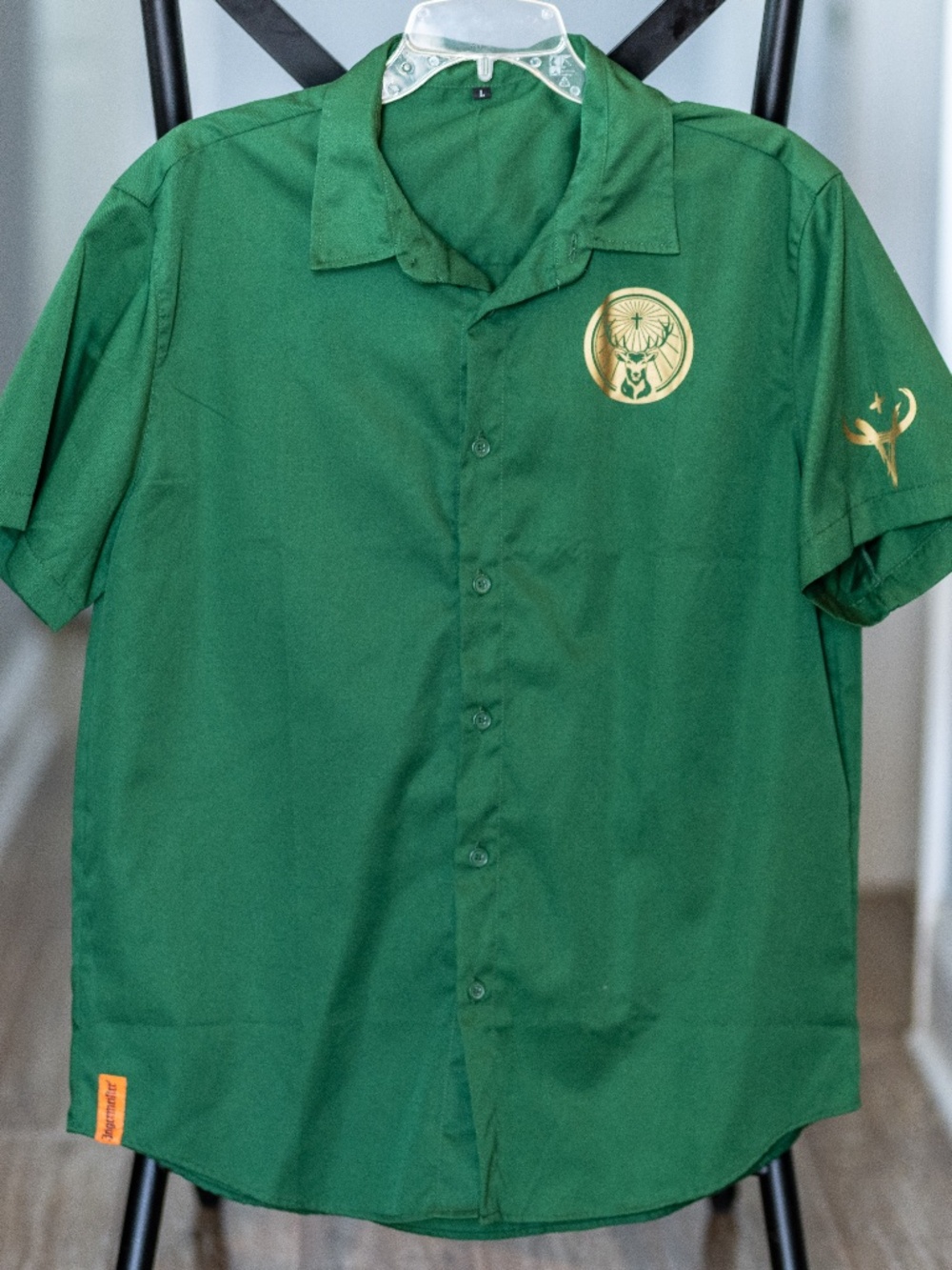 Jagermeister Green Button Up Short Sleeve Shirt Mens Size L Bartender/Party